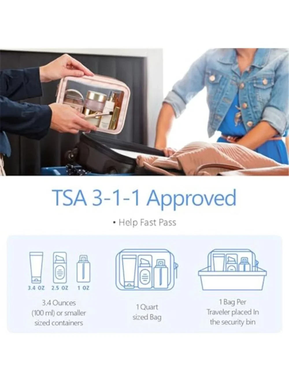 Clear Toiletry Bag 2 Pack TSA Approved Travel Cosmetic Makeup Organizer PVC Case